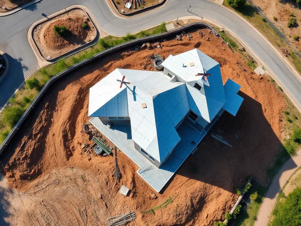 Vista aérea do canteiro de obras